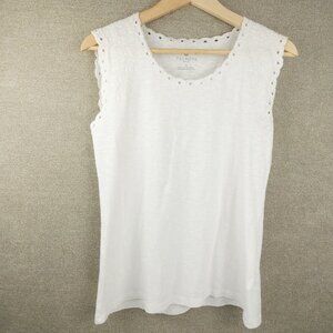 Talbots Shirt Women PS White Eyelet Solid Sleeveless Embroidered Blouse Tank NEW